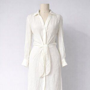 Brochu Walker White Tie-Front Maxi Shirt Dress Linen Blend